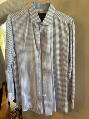 Men's Checked Dress Shirt in Blue and White - Tailored Look